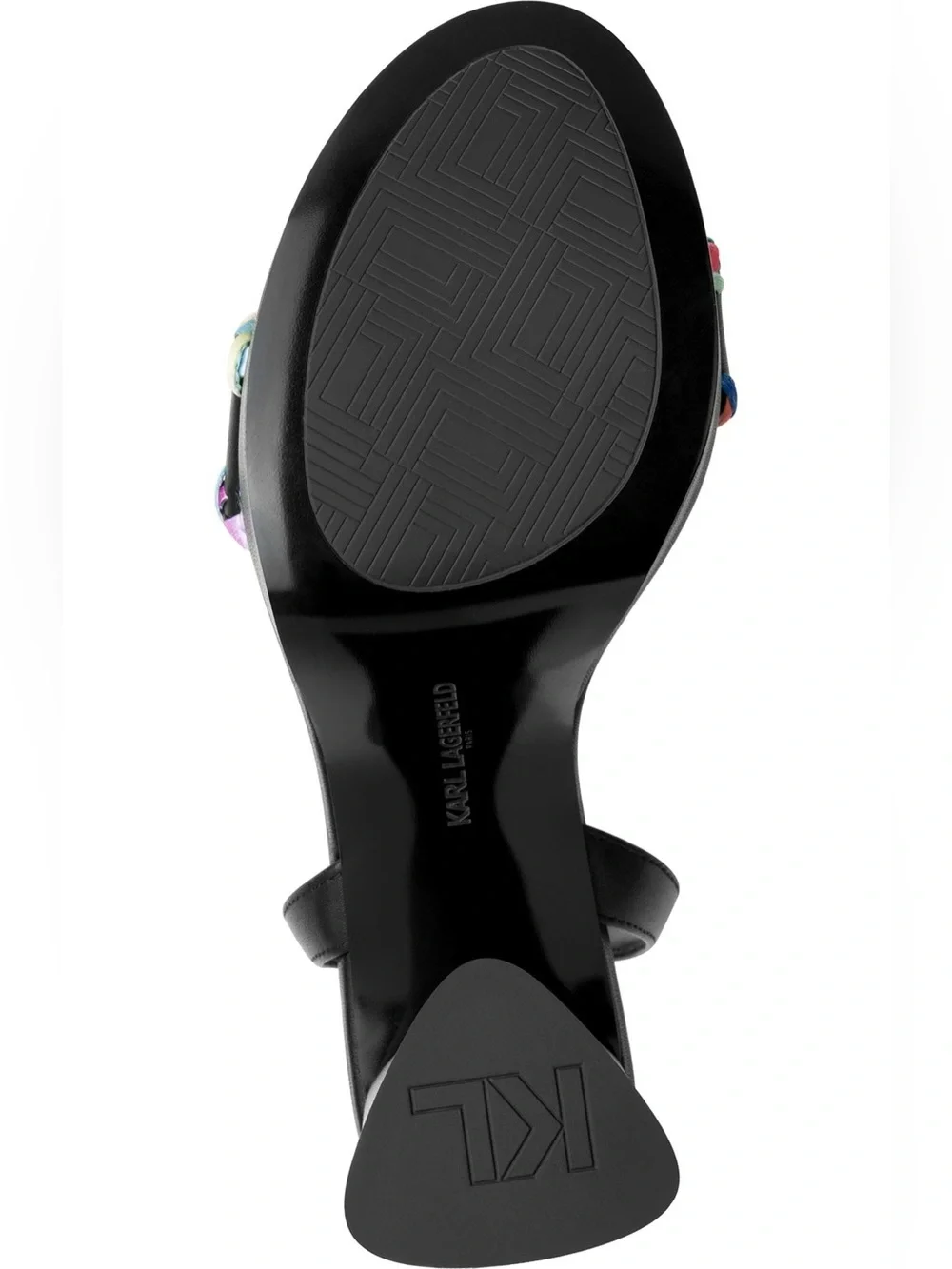 Karl Lagerfeld Black Leather Sandal with Rainbow Braided Trim NWOT 6.5 & 9
